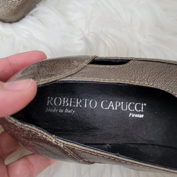 Roberto Capucci Square Toe Cut Out Dress Shoes Metallic Brooze Low Heel 7 - Picture 2 of 8